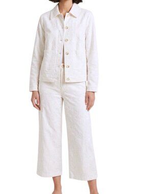 Solitaire White Floral Embroidered Cottage Southern Jacket & Pants Set Small